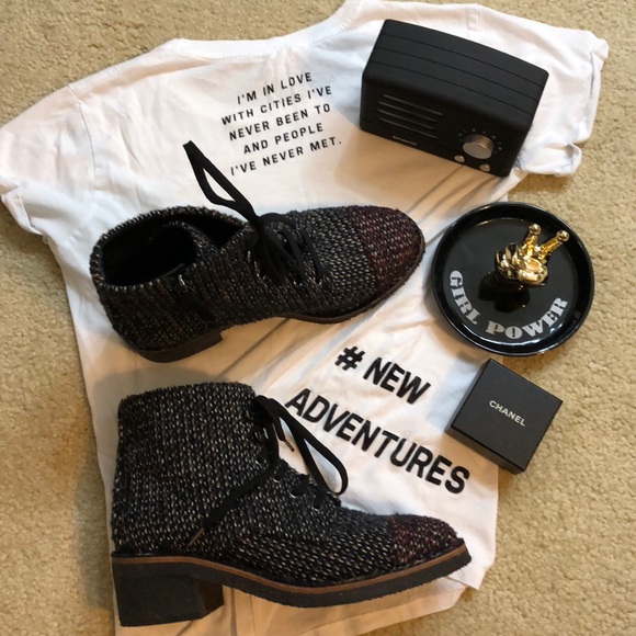 CHANEL Shoes - Auth CHANEL Tweed Moto Boots Ankle Booties Shoes
